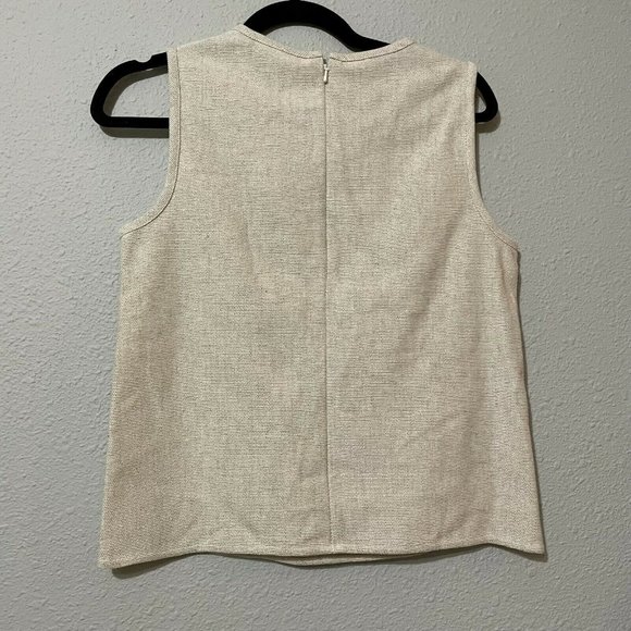 Banana Republic Cream Bee Beaded Round Neck Sleeveless Zip Blouse Top XS - Picture 2 of 10